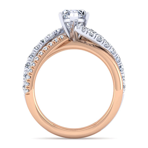 14K White-Rose Gold Marquise Shape Free Form Diamond Engagement Ring