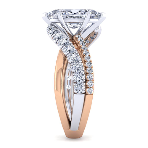 14K White-Rose Gold Marquise Shape Free Form Diamond Engagement Ring