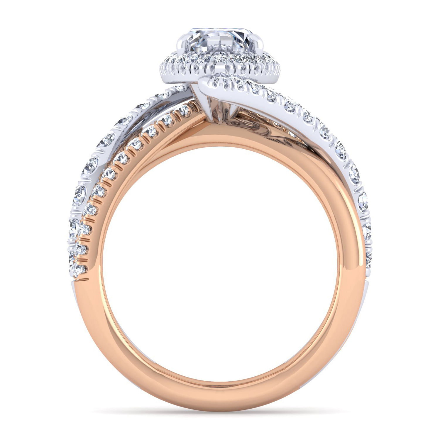 14K White-Rose Gold Marquise Shape Halo Diamond Engagement Ring