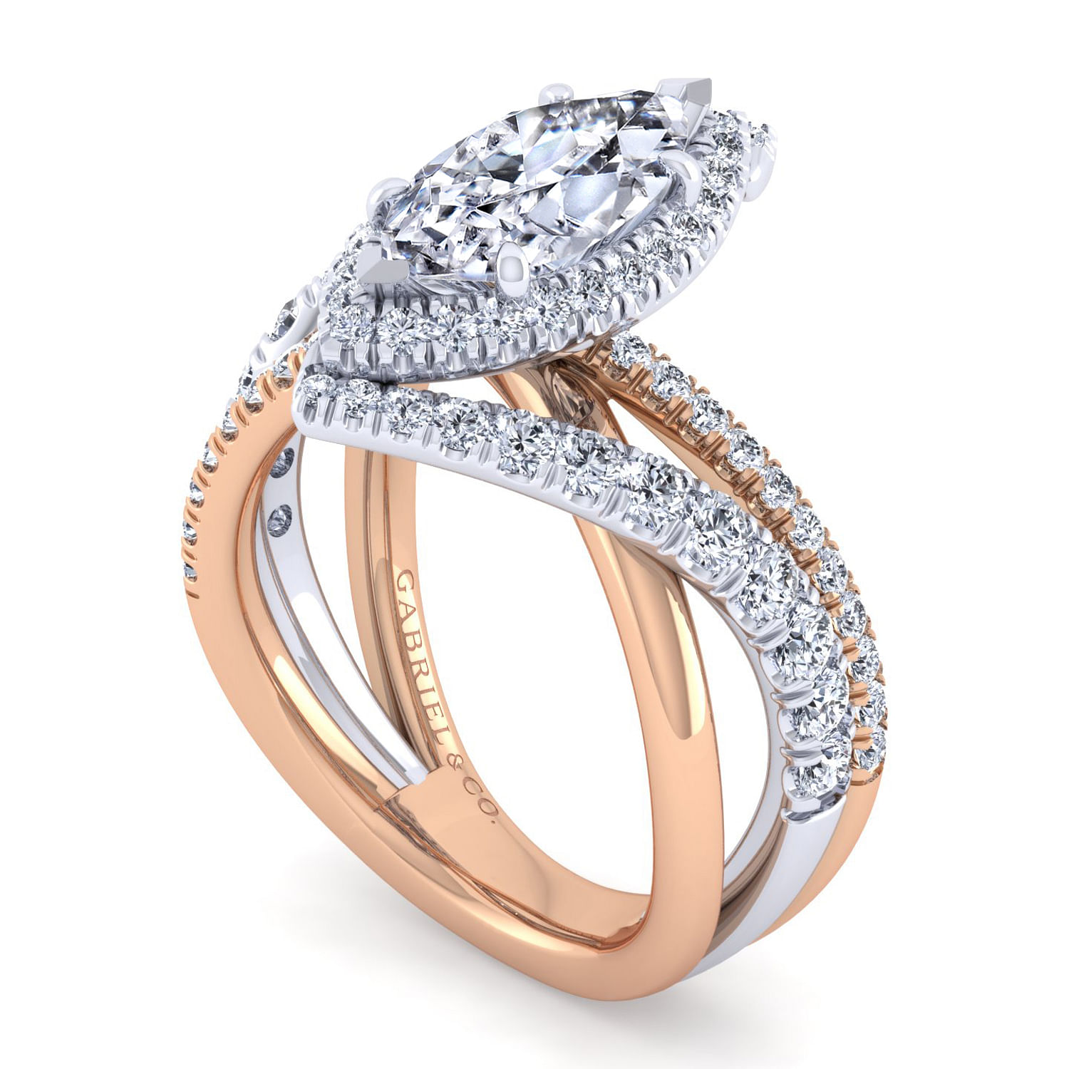 14K White-Rose Gold Marquise Shape Halo Diamond Engagement Ring