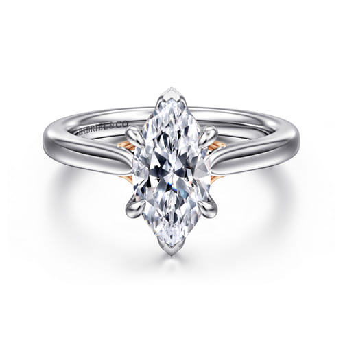 14K White-Rose Gold Marquise Shape Lotus Diamond Engagement Ring