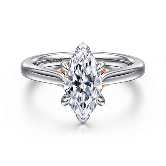Gabriel - 14K White-Rose Gold Marquise Shape Lotus Diamond Engagement Ring