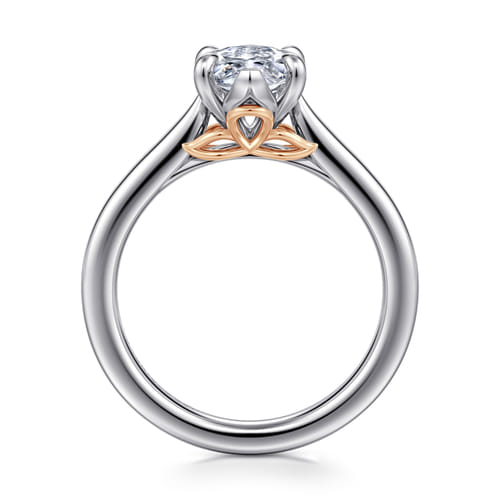 14K White-Rose Gold Marquise Shape Lotus Diamond Engagement Ring