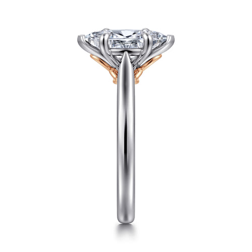 14K White-Rose Gold Marquise Shape Lotus Diamond Engagement Ring