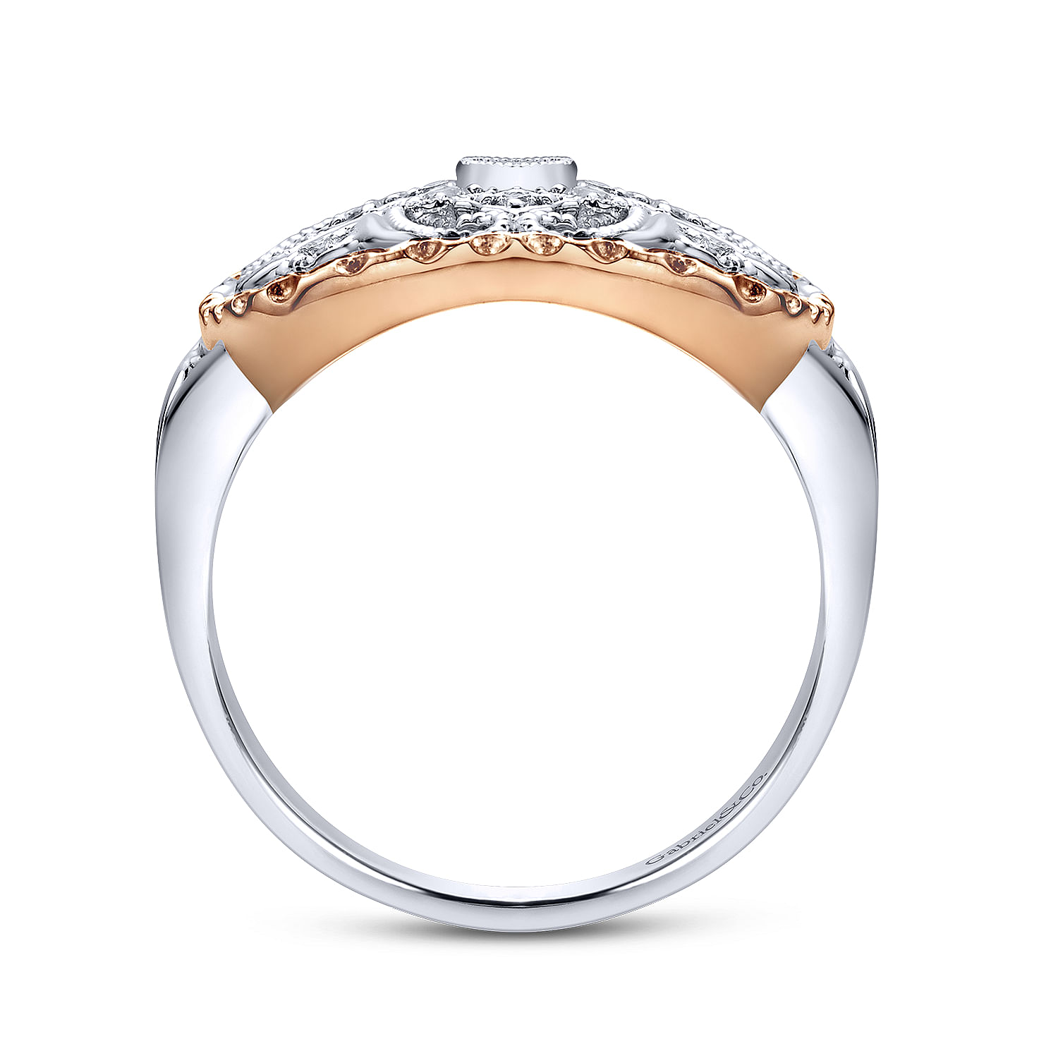 14K White-Rose Gold Openwork Quatrefoil Diamond Ring