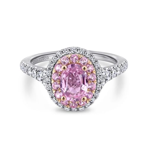 14K White-Rose Gold Oval Complete Diamond Engagement Ring