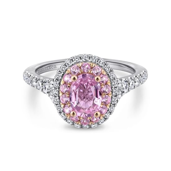 Gabriel - 14K White-Rose Gold Oval Complete Diamond Engagement Ring