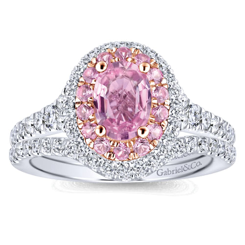 14K White-Rose Gold Oval Complete Diamond Engagement Ring