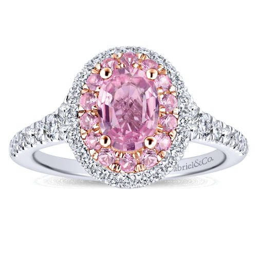 14K White-Rose Gold Oval Complete Diamond Engagement Ring