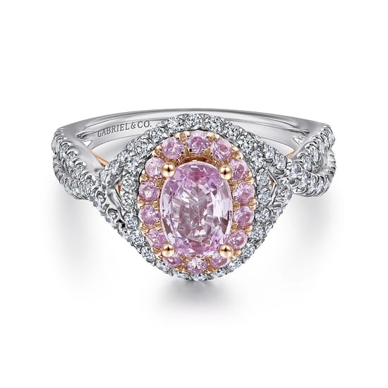 Gabriel - 14K White-Rose Gold Oval Complete Diamond Engagement Ring