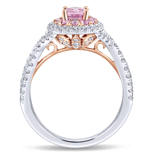 14K White-Rose Gold Oval Complete Diamond Engagement Ring