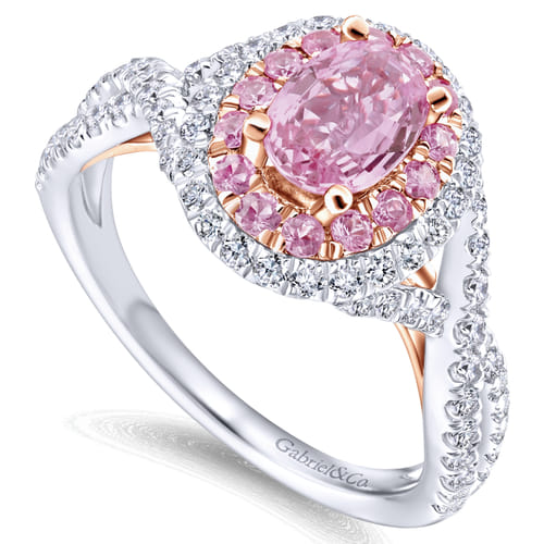 14K White-Rose Gold Oval Complete Diamond Engagement Ring