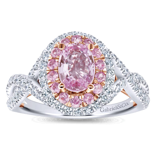 14K White-Rose Gold Oval Complete Diamond Engagement Ring