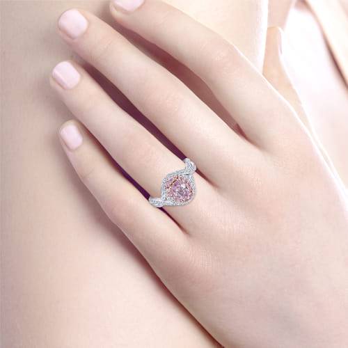 14K White-Rose Gold Oval Complete Diamond Engagement Ring