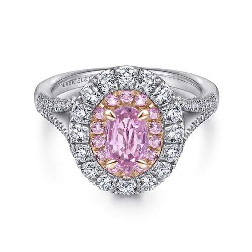 14K White-Rose Gold Oval Complete Diamond Engagement Ring