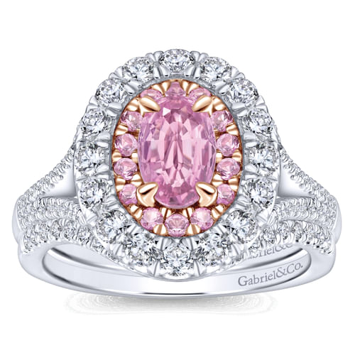 14K White-Rose Gold Oval Complete Diamond Engagement Ring