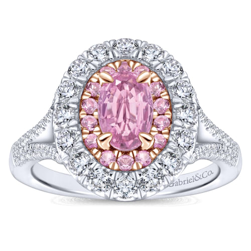 14K White-Rose Gold Oval Complete Diamond Engagement Ring
