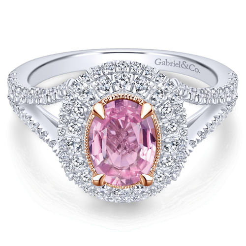 14K White-Rose Gold Oval Complete Diamond Engagement Ring