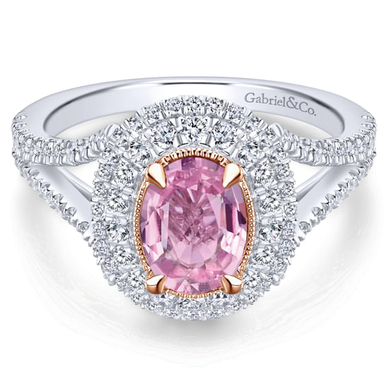 Gabriel - 14K White-Rose Gold Oval Complete Diamond Engagement Ring