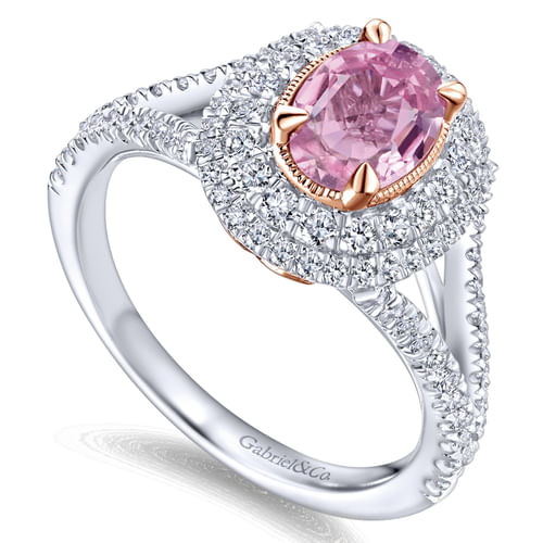 14K White-Rose Gold Oval Complete Diamond Engagement Ring
