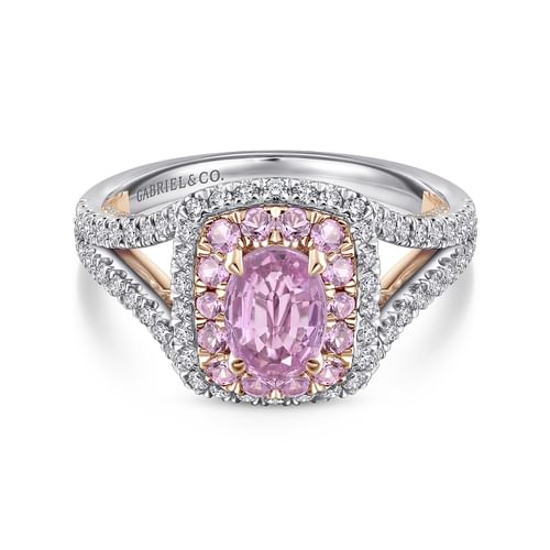 14K White-Rose Gold Oval Complete Diamond Engagement Ring