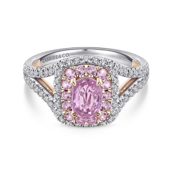 Gabriel - 14K White-Rose Gold Oval Complete Diamond Engagement Ring