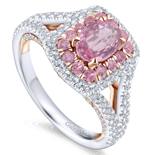 14K White-Rose Gold Oval Complete Diamond Engagement Ring