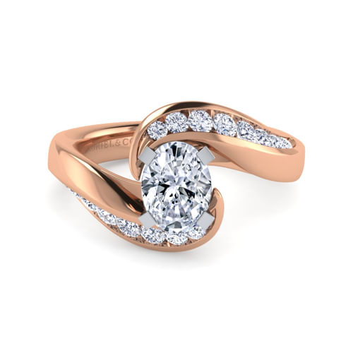 14K White-Rose Gold Oval Diamond Channel Set Engagement Ring