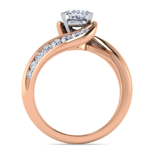 14K White-Rose Gold Oval Diamond Channel Set Engagement Ring