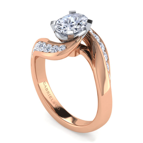 14K White-Rose Gold Oval Diamond Channel Set Engagement Ring