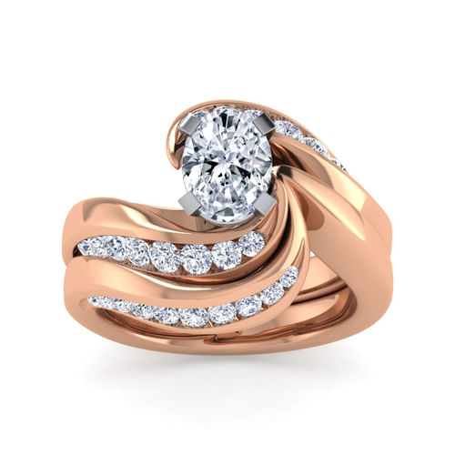 14K White-Rose Gold Oval Diamond Channel Set Engagement Ring