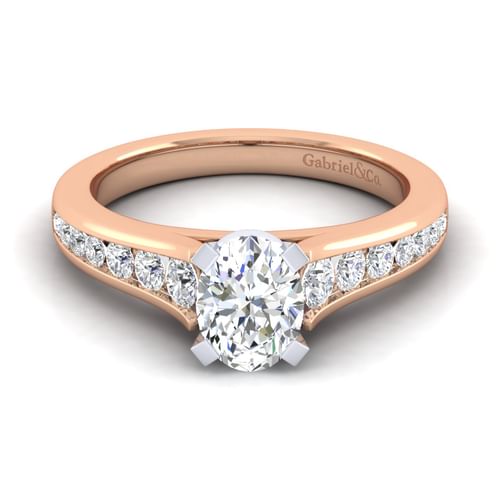 14K White-Rose Gold Oval Diamond Channel Set Engagement Ring