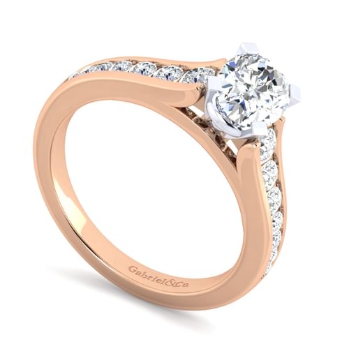 14K White-Rose Gold Oval Diamond Channel Set Engagement Ring