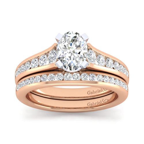 14K White-Rose Gold Oval Diamond Channel Set Engagement Ring