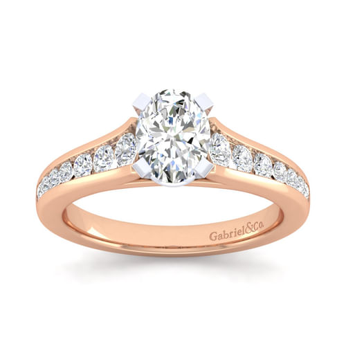 14K White-Rose Gold Oval Diamond Channel Set Engagement Ring