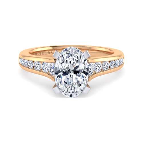 14K White-Rose Gold Oval Diamond Channel Set Engagement Ring