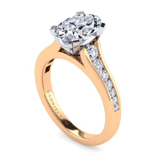 14K White-Rose Gold Oval Diamond Channel Set Engagement Ring