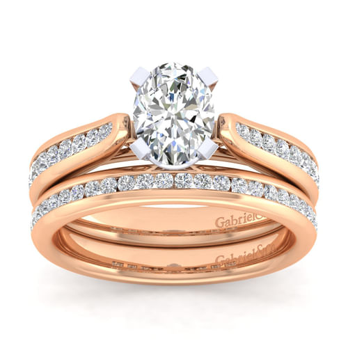 14K White-Rose Gold Oval Diamond Channel Set Engagement Ring