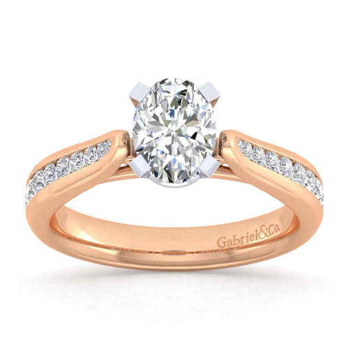 14K White-Rose Gold Oval Diamond Channel Set Engagement Ring