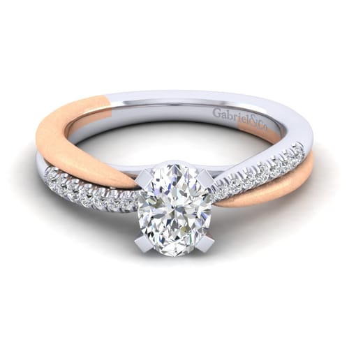 14K White-Rose Gold Oval Diamond Engagement Ring