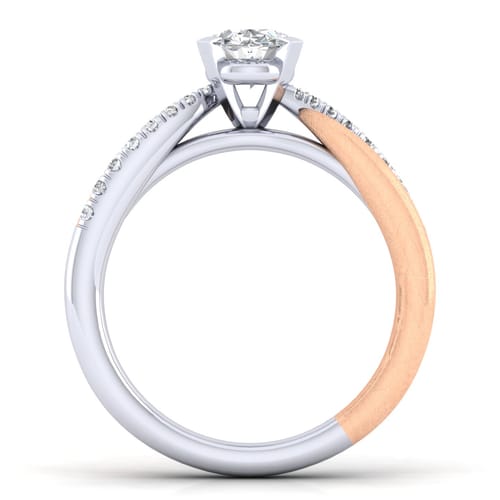 14K White-Rose Gold Oval Diamond Engagement Ring