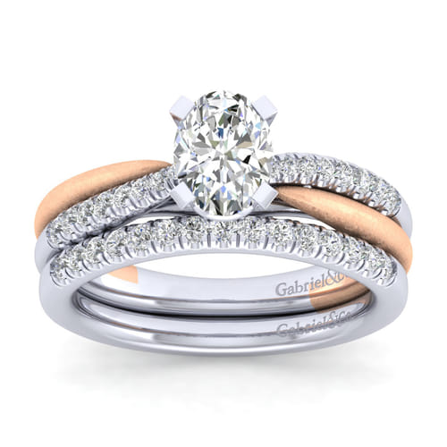 14K White-Rose Gold Oval Diamond Engagement Ring