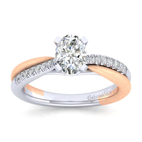 14K White-Rose Gold Oval Diamond Engagement Ring