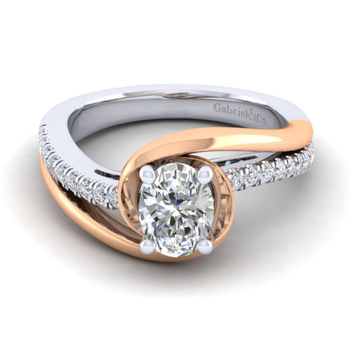 14K White-Rose Gold Oval Diamond Engagement Ring