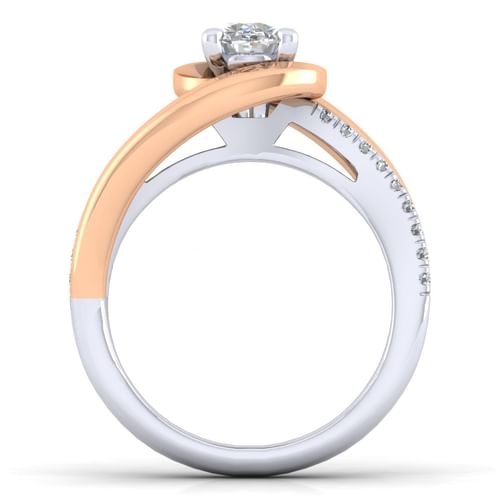 14K White-Rose Gold Oval Diamond Engagement Ring