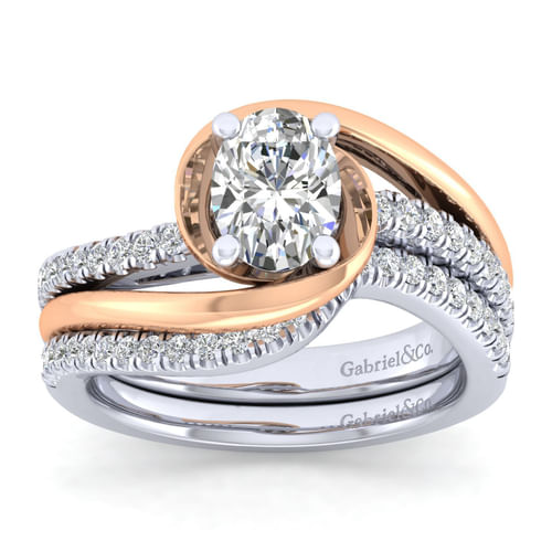 14K White-Rose Gold Oval Diamond Engagement Ring