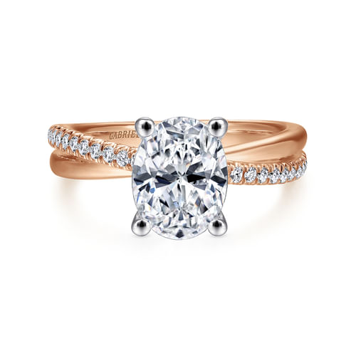 14K White-Rose Gold Oval Diamond Engagement Ring