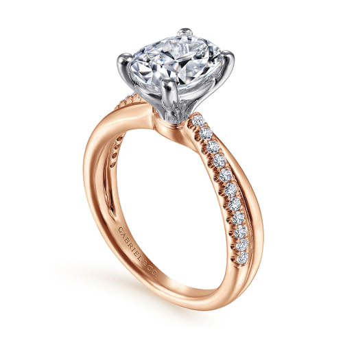 14K White-Rose Gold Oval Diamond Engagement Ring