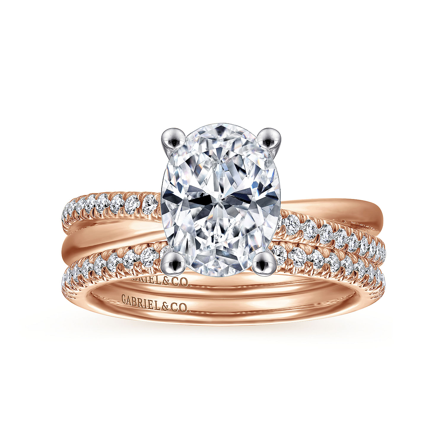 14K White-Rose Gold Oval Diamond Engagement Ring