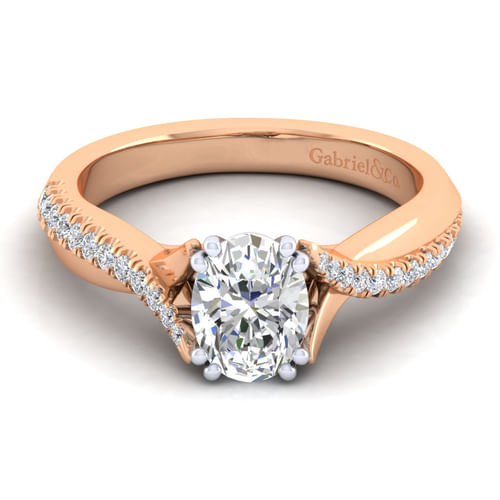 14K White-Rose Gold Oval Diamond Engagement Ring
